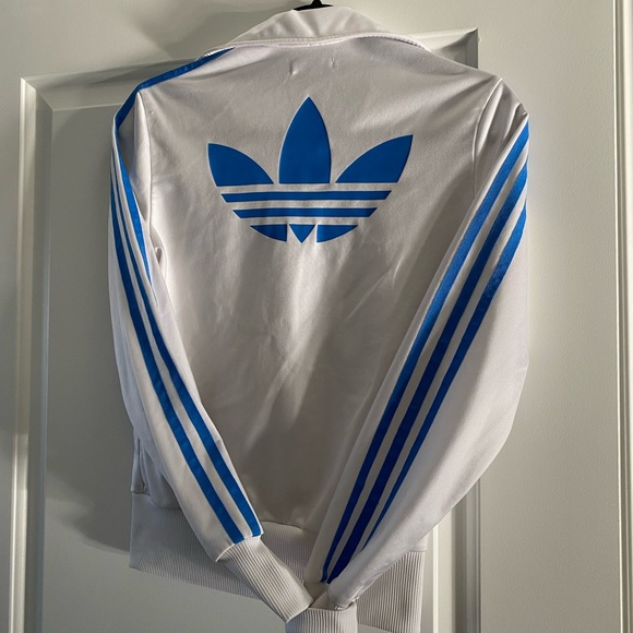 Adidas womens/youth jacket blue adidas strips on sleeves  Small white and blue - Picture 3 of 6